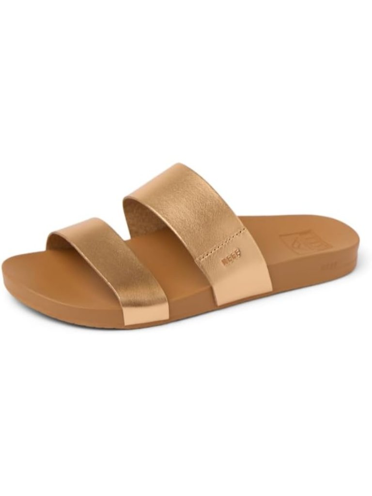Women's Gold Vegan Leather Polyester Imported Cushion Vista Sandal Slip On